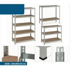 SCAFFALE IN METALLO PER GARAGE SCAFFALATURA ALTA PORTATA 5 RIPIANI REGOLABILI 90X40XH180CM