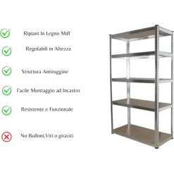 SCAFFALE IN METALLO PER GARAGE SCAFFALATURA ALTA PORTATA 5 RIPIANI REGOLABILI 90X40XH180CM