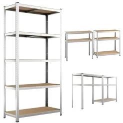 SCAFFALE METALLO ZINCATO 5 RIPIANI MDF SCAFFALATURA CARICHI PESANTI 180X120X45CM