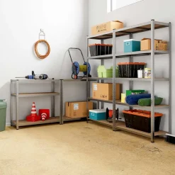 SCAFFALE METALLO ZINCATO 5 RIPIANI MDF SCAFFALATURA CARICHI PESANTI 180X120X45CM