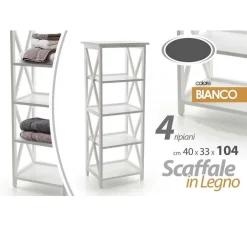 SCAFFALE MOBILE A 4 RIPIANI MENSOLE IN LEGNO COLORE BIANCO 40X33X104 CM 788253
