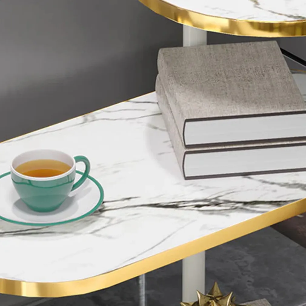 SCAFFALE MULTISTRATO IN LEGNO A 3 LIVELLI TAVOLINO IN MARMO CON RUOTE PER CAMERA SOGGIORNO