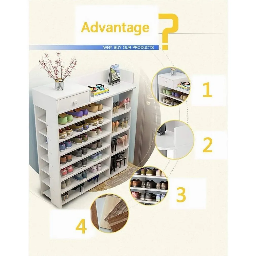 SCARPIERA A 8 STRATI LEGNO SCAFFALE CON CASSETTO ARMADIETTO MULTIFUNZIONE 100CM