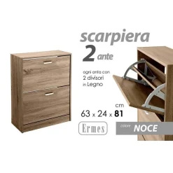 SCARPIERA BASSA 2 ANTE DOPPIA A RIBALTA SALVASPAZIO SLIM NOCE 81X63X24CM 827624