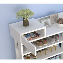 SCARPIERA PORTAOGGETTI SCAFFALE 8 RIPIANI SALVASPAZIO FACILE DA MONTARE BIANCO 85X24X118CM