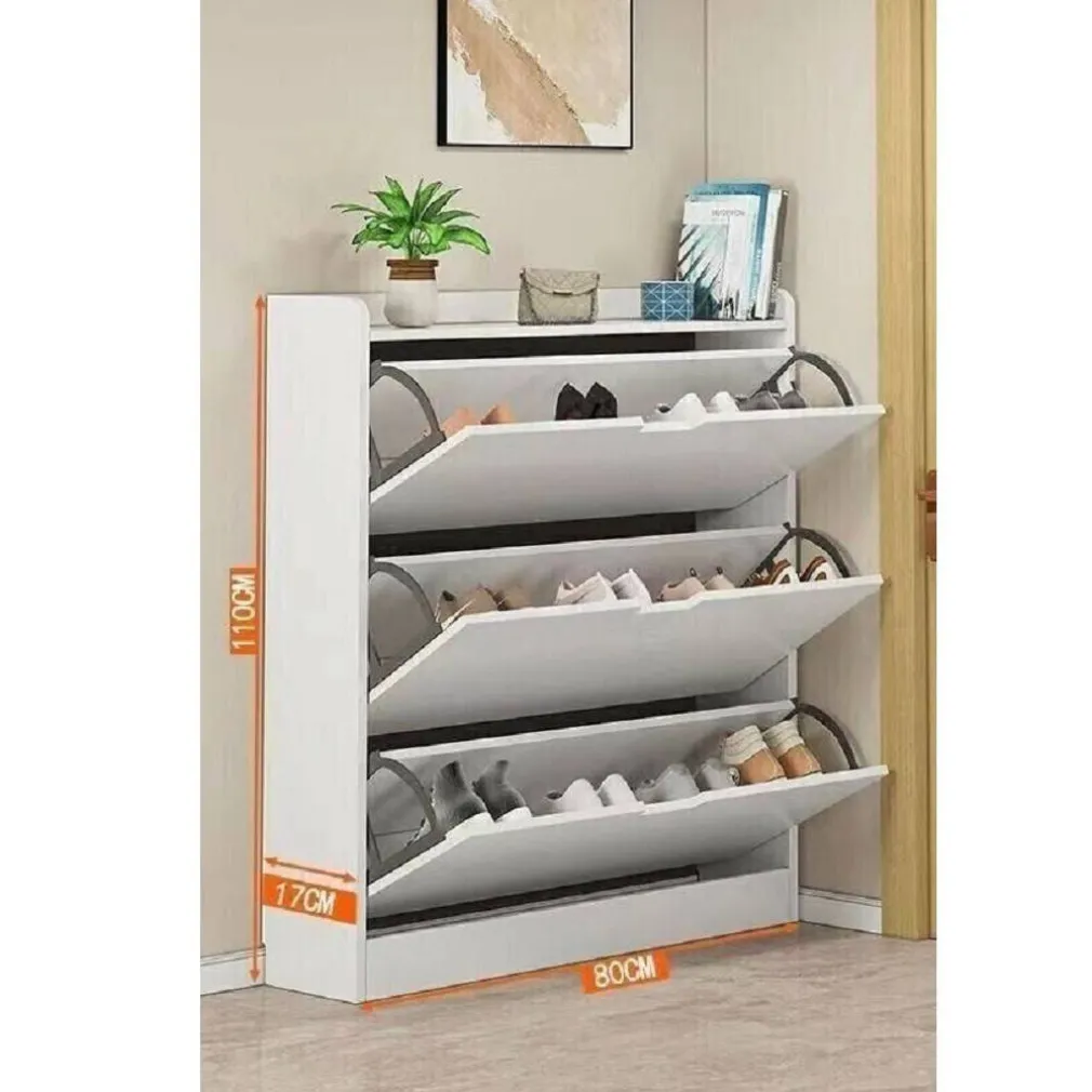 SCARPIERA SALVASPAZIO MOBILE PORTA SCARPE 3 ANTE A RIBALTA IN BIANCO 110X80X17CM