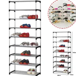 SCARPIERA SCAFFALE CASA MULTIUSO 9 RIPIANI IN METALLO IMPILABILE 60X30X140CM