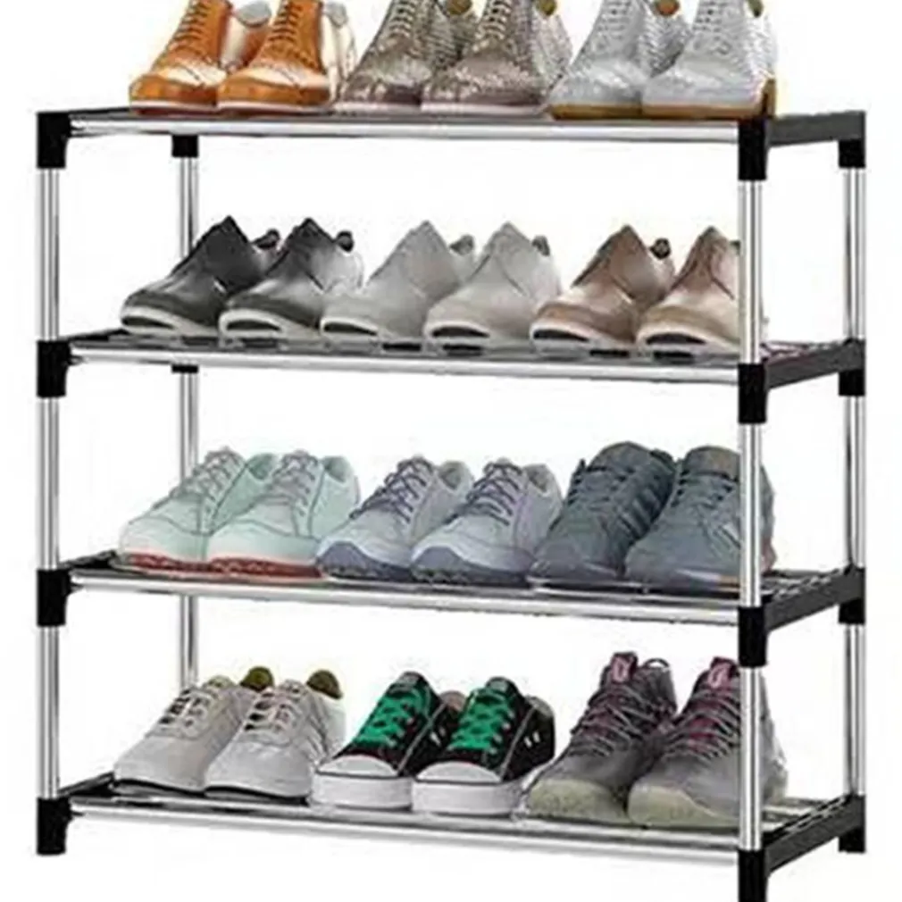 SCARPIERA SCAFFALE SALVASPAZIO MULTIUSO 4 RIPIANI METALLO IMPILABILE 60X30X55CM