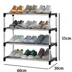 SCARPIERA SCAFFALE SALVASPAZIO MULTIUSO 4 RIPIANI METALLO IMPILABILE 60X30X55CM