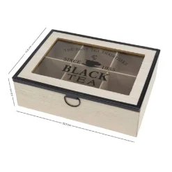 SCATOLA CONTENITORE IN LEGNO PER TÈ CON BACHECA 6 POSTI SCOMPARTI VETRINA 219601