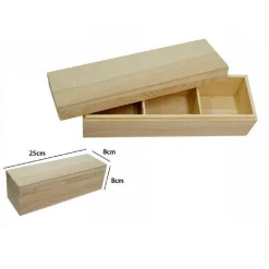 SCATOLA CONTENITORE IN LEGNO NATURALE 3 SCOMPARTI DECOUPAGE 25X8X8CM