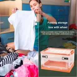 SCATOLA CONTENITORE STOCCAGGIO PIEGHEVOLE SALVASPAZIO CON RUOTE 51 X 34 X 24 CM