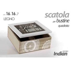 SCATOLA PORTA OGGETTI BUSTINE THE TISANE CIALDE 16X16X7CM IN LEGNO INDIAN 739507