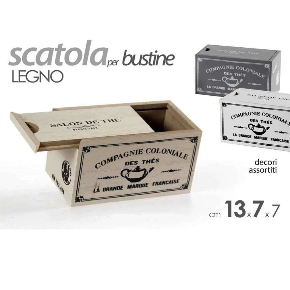 SCATOLA PORTA OGGETTI BUSTINE THE TÈ CIALDE CAFFÈ 13X7X7 CM LEGNO DECORI 738654
