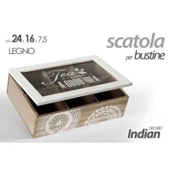 SCATOLA PORTA OGGETTI BUSTINE THE TISANE CIALDE 24X16X7,5CM LEGNO INDIAN 739446