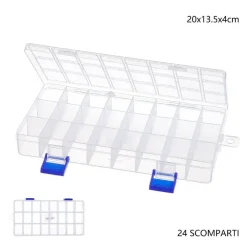 SCATOLA PORTAOGGETTI 24 SCOMPARTI PRATICA SCATOLA CONTENITORE DIM 20X13,5X4 CM