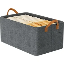 SCATOLA PORTAOGGETTI PIEGHEVOLE ORGANIZER PORTATILE TESSUTO TELAIO IN METALLO 47X28X20CM