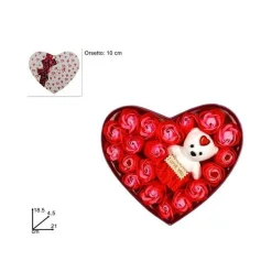 SCATOLA REGALO A FORMA DI CUORE CON ORSETTO E ROSE PER SAN VALENTINO ANNIVERSARI