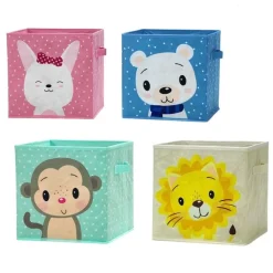 SCATOLA SALVASPAZIO CESTA PORTAGIOCHI CESTINI ORGANIZER CAMERETTA BAMBINI ANIMALI 30X30CM