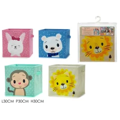 SCATOLA SALVASPAZIO CESTA PORTAGIOCHI CESTINI ORGANIZER CAMERETTA BAMBINI ANIMALI 30X30CM