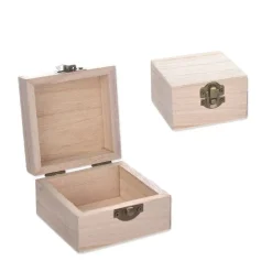 SCATOLE BAULE SCATOLA 2 PEZZI LEGNO RF_64884 QUADRATO 6X6X5 CM DECOUPAGE GIOIE