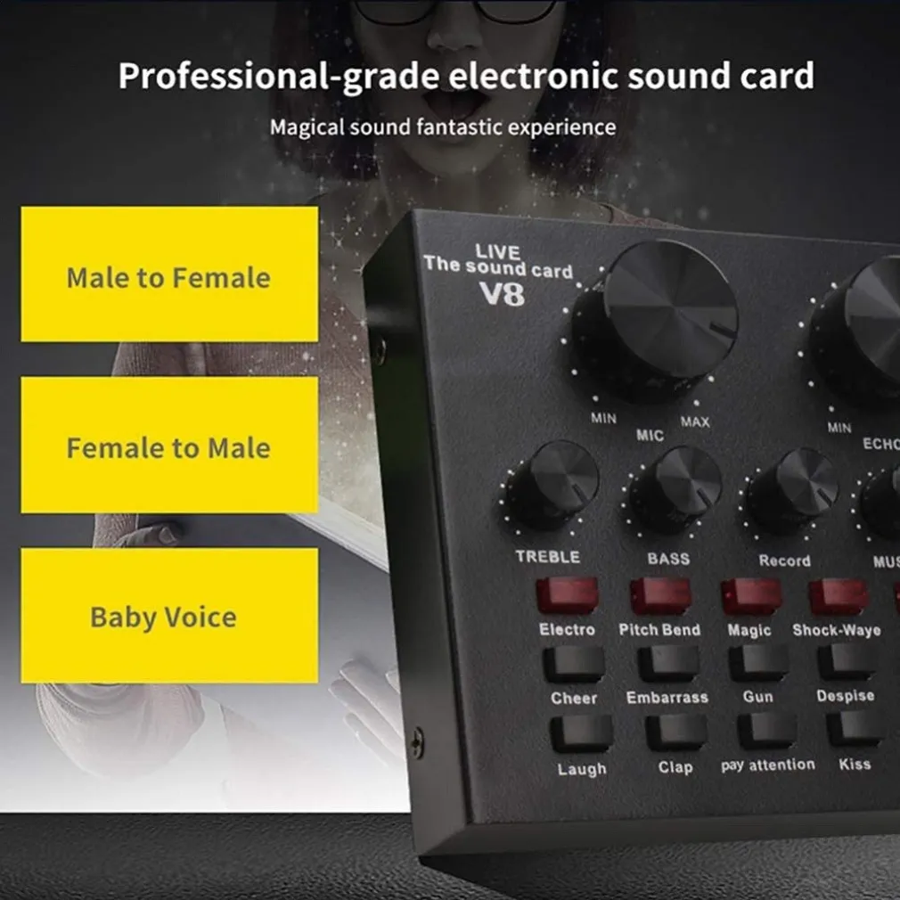 SCHEDA AUDIO V8 CAMBIA VOCE CONVERSIONE EFFETTI SONORI MIXER REGISTRAZIONE USB