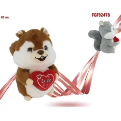 SCOIATTOLO PELUCHE CON CUORE SCRITTA LOVE 22CM SAN VALENTINO 2 COLORI ASS. 92478