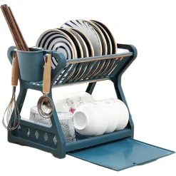 SCOLAPIATTI A 2 RIPIANI DOPPIO SCARICO CON VASSOIO RACCOGLIGOCCE RIMOVIBILE PORTAUTENSILI