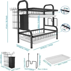 SCOLAPIATTI APPOGGIO LAVELLO ACCIAIO A DOPPIO STRATO VASSOI SCAFFALE PORTAPOSATE