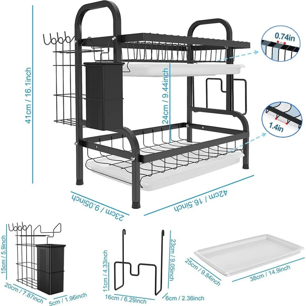 SCOLAPIATTI APPOGGIO LAVELLO ACCIAIO A DOPPIO STRATO VASSOI SCAFFALE PORTAPOSATE