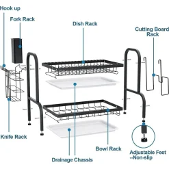 SCOLAPIATTI APPOGGIO LAVELLO ACCIAIO A DOPPIO STRATO VASSOI SCAFFALE PORTAPOSATE