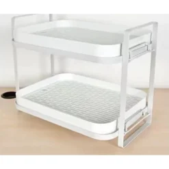 SCOLAPIATTI MENSOLA CON 2 RIPIANI IMPILABILI ORGANIZER IN METALLO CON VASSOIO DRENAGGIO