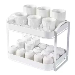 SCOLAPIATTI MENSOLA CON 2 RIPIANI IMPILABILI ORGANIZER IN METALLO CON VASSOIO DRENAGGIO