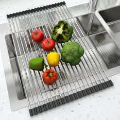 SCOLAPIATTI ROLL UP PIEGHEVOLE E REGOLABILE IN ACCIAIO INOSSIDABILE PER LAVELLO