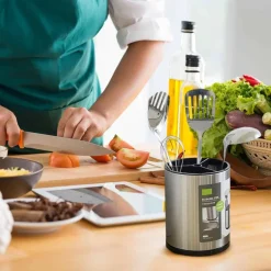 SCOLAPOSATE IN ACCIAIO ORGANIZER PER POSATE CONTENITORE ROTONDO PORTAUTENSILI DA CUCINA