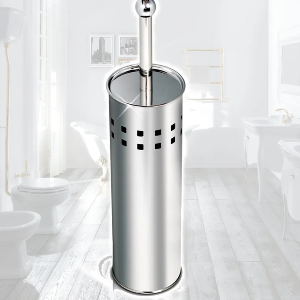 SCOPINO DA BAGNO CON SETOLE IN PLASTICA BIANCA E PORTASCOPINO IN METALLO