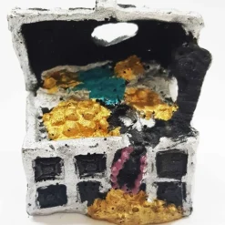 SCRIGNO TESORO PIRATI PICCOLO 7.5x5x8cm ORNAMENTO ACQUARIO DECORAZIONI PIETRA