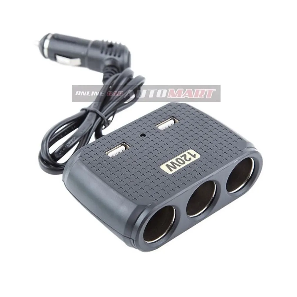 SDOPPIATORE ADATTATORE 3 ACCENDISIGARI TRIPLO + 2 USB 120W AUTO CAMPER BARCA MULTICARICATORE