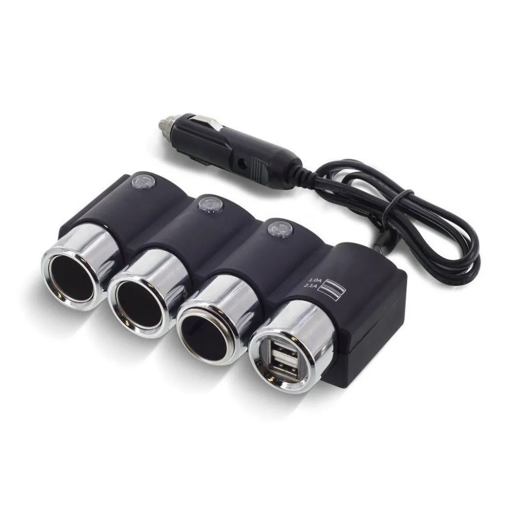 SDOPPIATORE PRESA ACCENDISIGARI 3 POSTI 2 PORTE USB CARICA BATTERIA 120W IC-1503