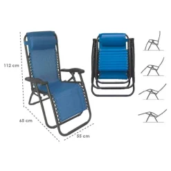 SDRAIO SEDIA IN TEXTILENE BLU PIEGHEVOLE MULTIPOSIZIONE RECLINABILE GIARDINO 221005