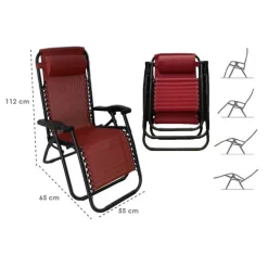 SDRAIO SEDIA IN TEXTILENE ROSSO PIEGHEVOLE MULTIPOSIZIONE RECLINABILE GIARDINO 221001