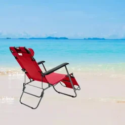 SDRAIO SEDIA LETTINO ROSSO RELAX PRENDISOLE DA SPIAGGIA GIARDINO PIEGHEVOLE 285002