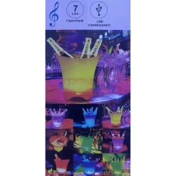SECCHIELLO DEL GHIACCIO LUCI A LED DA 7LT SECCHIO REFRIGERANTE BEVANDE RICARICA TIPO C