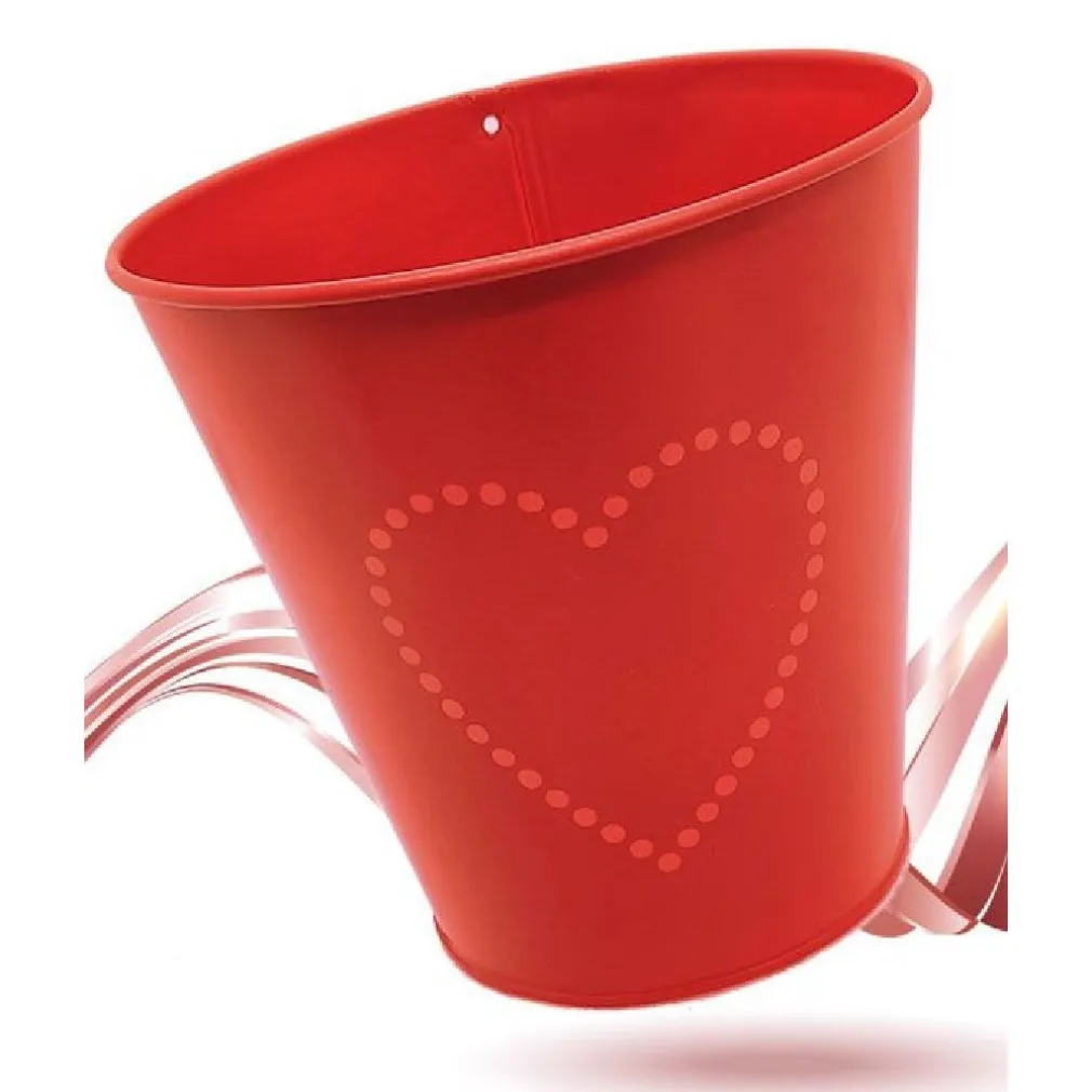 SECCHIELLO ROSSO DECORATIVO LATTA 14CM CON CUORE IDEA REGALO SAN VALENTINO 92300