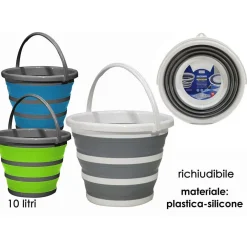 SECCHIO CON MANICO MULTIUSO RICHIUDIBILE SALVASPAZIO CAPACITÀ 10 LT IN PLASTICA SILICONE