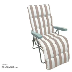 SEDIA A SDRAIO CON CUSCINO IMBOTTITO A RIGHE BIANCA TORTORA 73X60X102 CM POLTRONA 512004