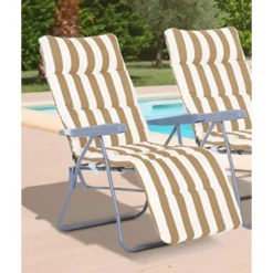 SEDIA A SDRAIO CON CUSCINO IMBOTTITO A RIGHE BIANCA TORTORA 73X60X102 CM POLTRONA 512004