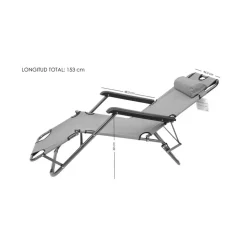 SEDIA A SDRAIO LETTINO PIEGHEVOLE RECLINABILE IN METALLO CON POGGIATESTA GRIGIO 017055