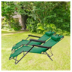 SEDIA A SDRAIO LETTINO PIEGHEVOLE RECLINABILE IN METALLO CON POGGIATESTA VERDE 017053