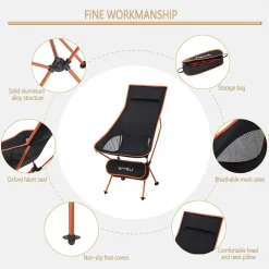 SEDIA PIEGHEVOLE DA CAMPEGGIO PESCA IMPERMEABILE PORTATILE CARICO 140KG TESSUTO